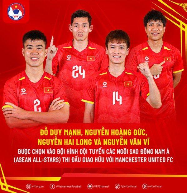 4 cầu thủ ĐT Việt Nam được lựa chọn đá giao hữu với MU sắp tới